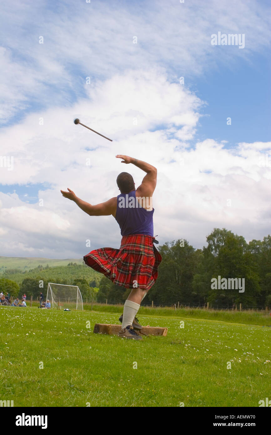 Scottish heavy athletics sport kilt tartan plaid hires stock