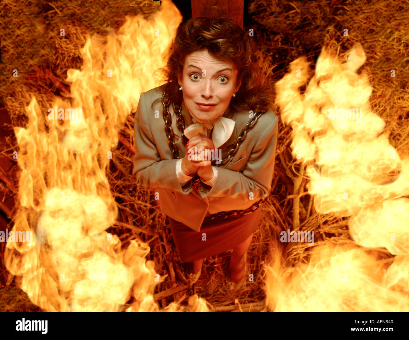 woman burning at the stake on fire Stock Photo