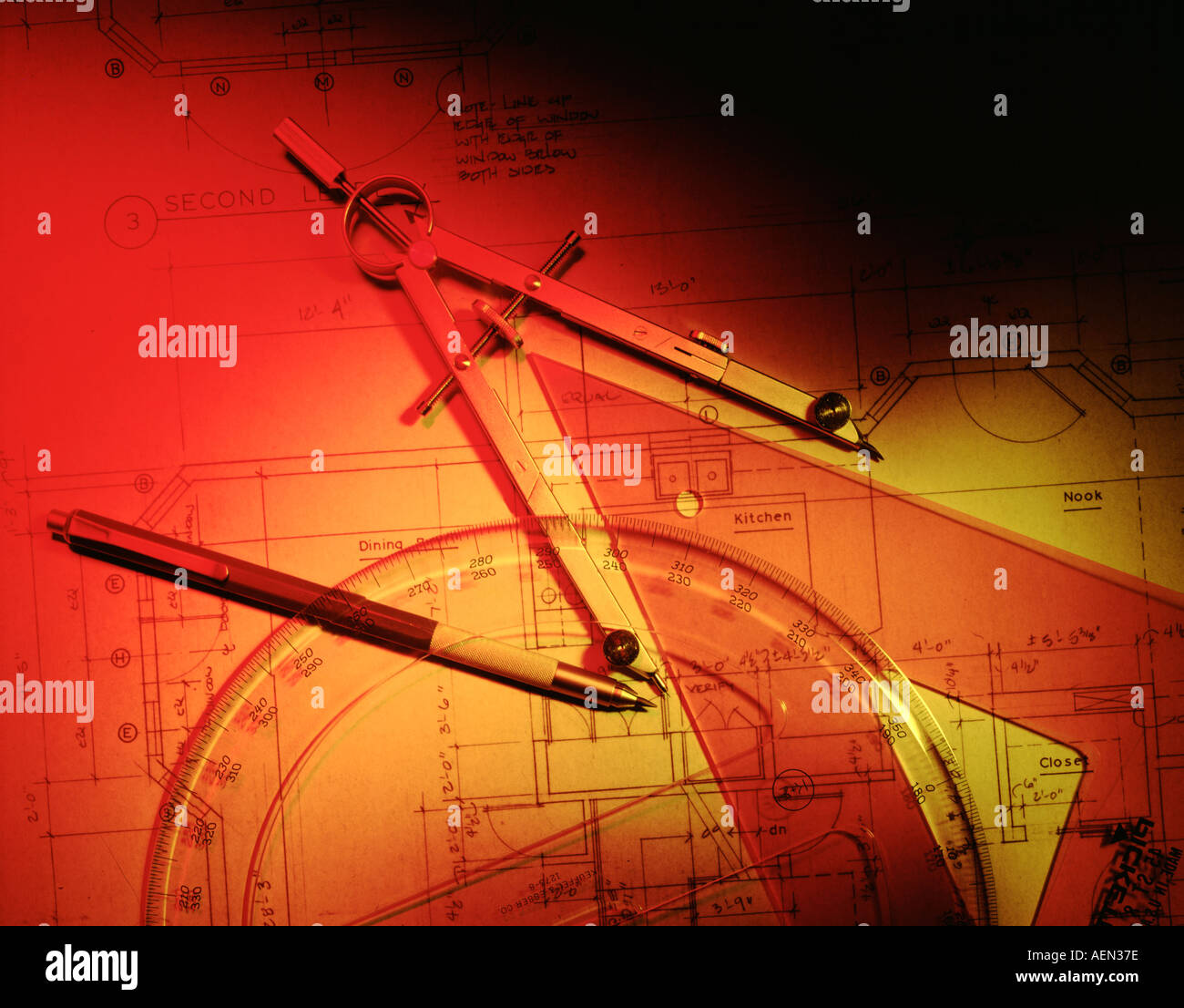 construction worker and architect at work site with blueprints Stock Photo