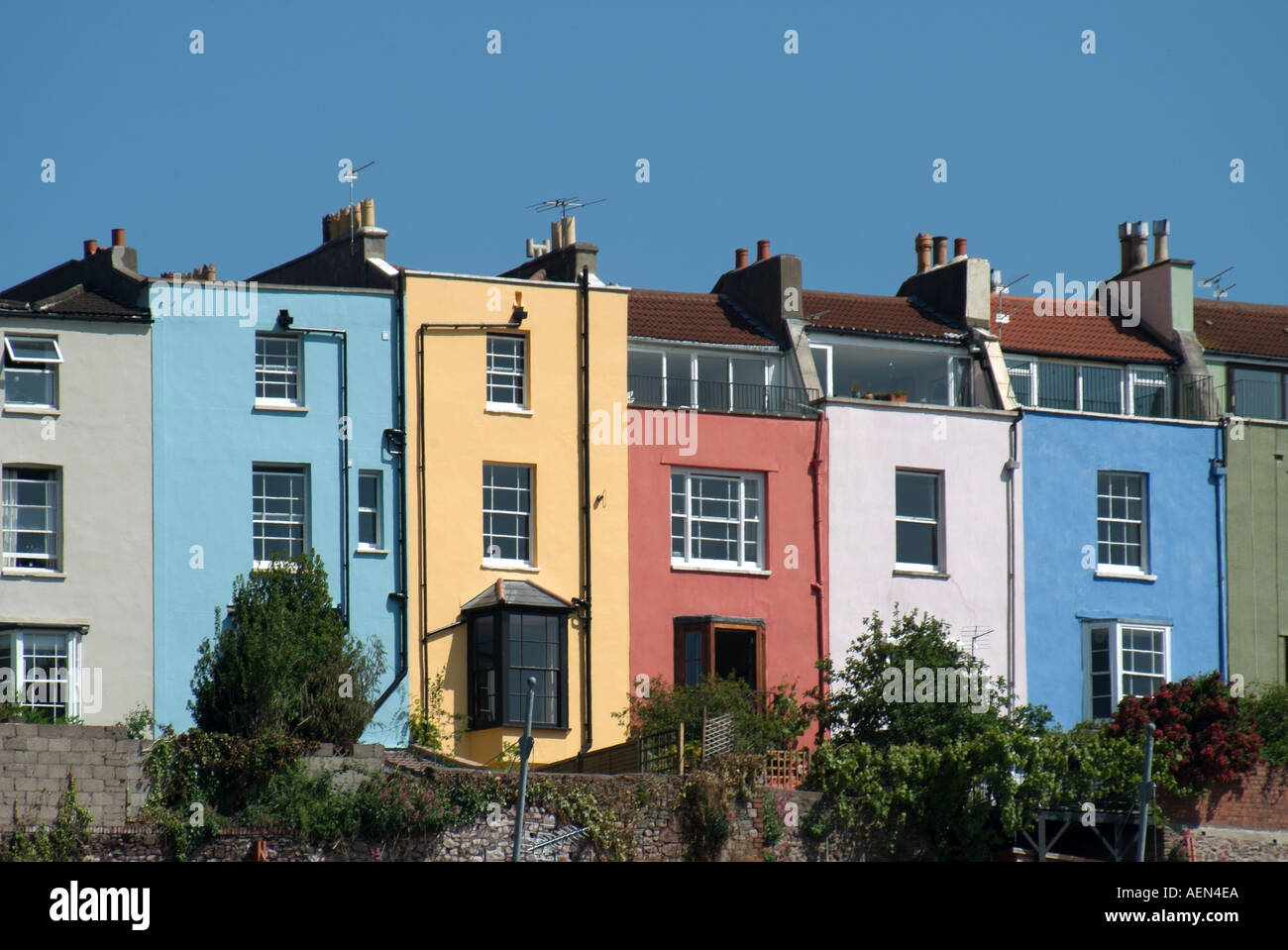 Bristol terraced colour washed dwellings overlooking the Baltic Wharf area of the Floating