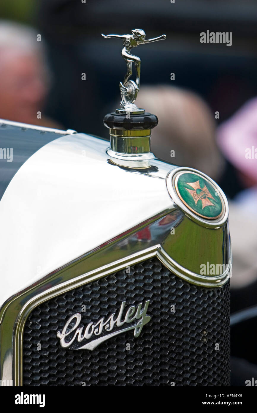 Radiator grill marque and hood ornament on classic Crossley car at ...