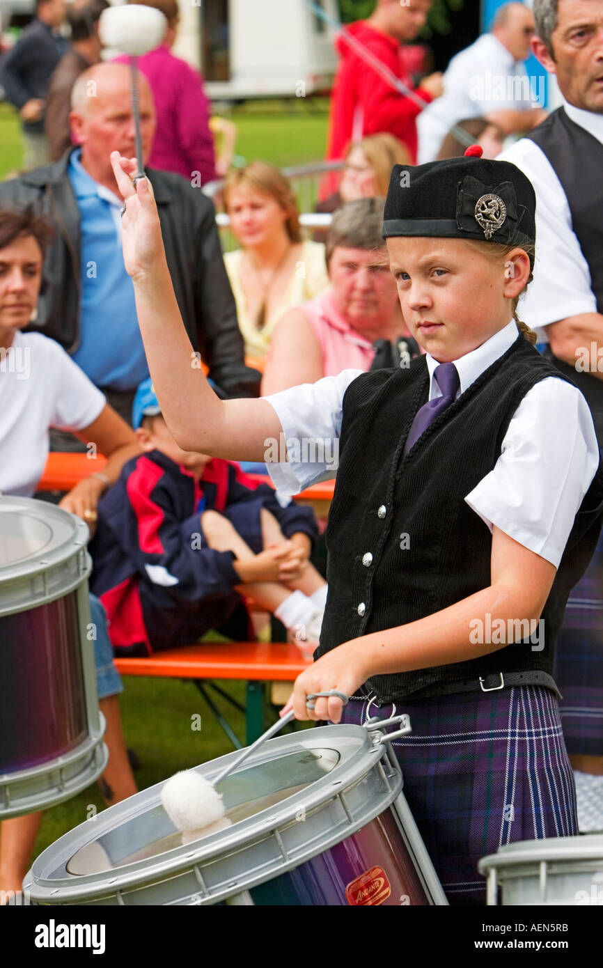 Young girl playing drums in Scottish Pipe Band Stock Photo Alamy