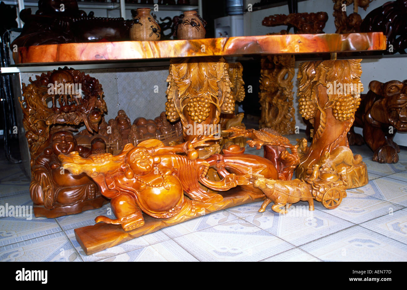 China Yunnan Jinghong Crafts interior of Burmese carved furniture shop Stock Photo Alamy