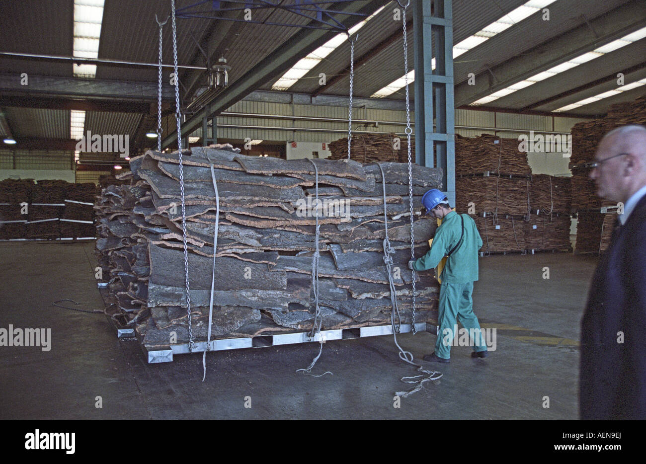 Cleaning and boiling cork oak tree bark. Amorim cork production plant. Alentejo, Portugal Stock