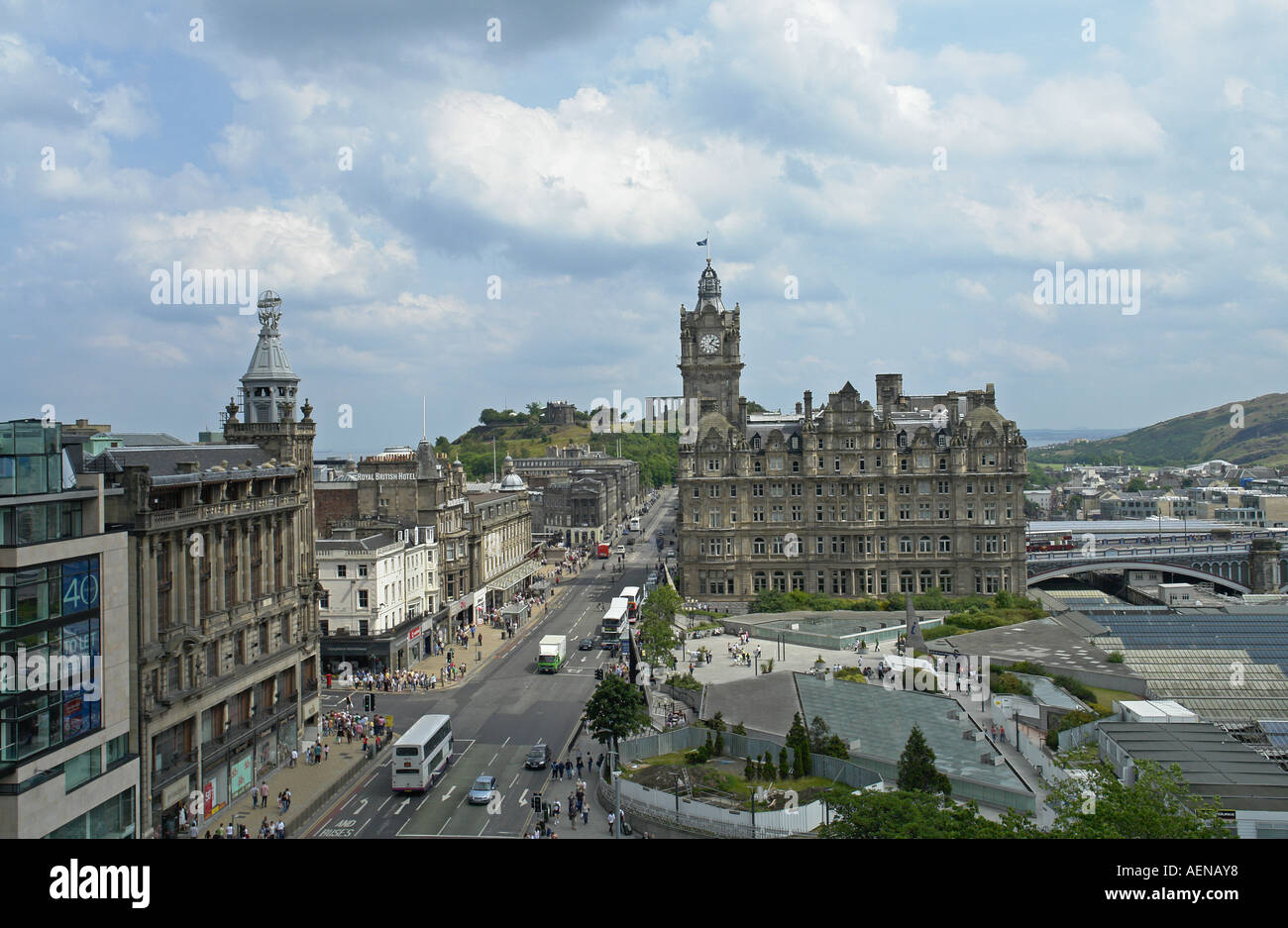 The Balmoral Hotel dominates the skyline looking east from the Sir Walter Scott Monument Stock Photo
