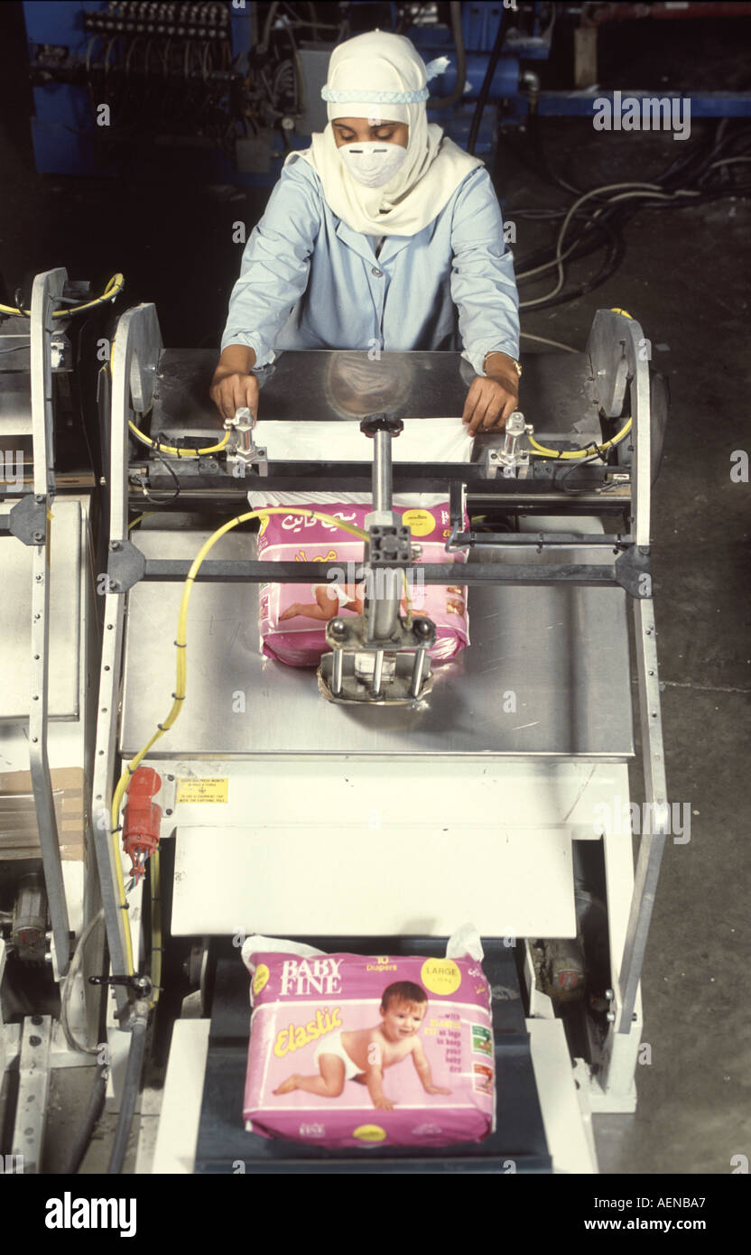 Workers at hygenic paper processing plant Sana Yemen Stock Photo