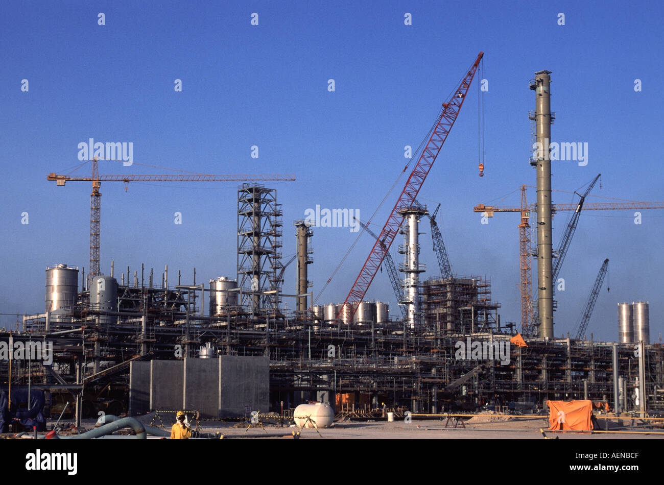 Construction of oil or gas refinery in Arab Gulf state of Qatar Stock Photo