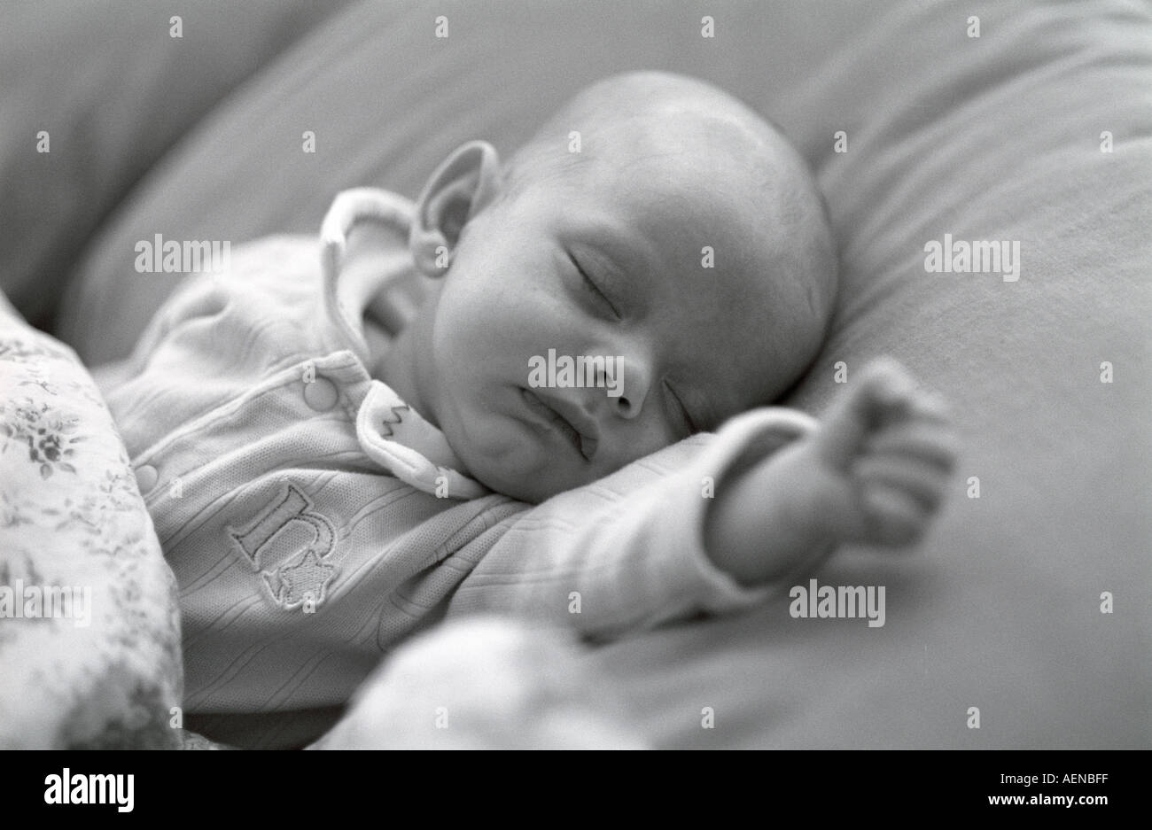 2 month old baby sleeping with one arm outstretched Stock Photo Alamy