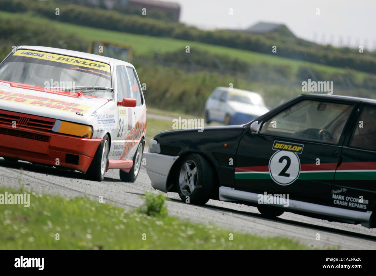 Fiat Uno Punto racing accident at Kirkistown Circuit county down Northern Ireland Stock Photo