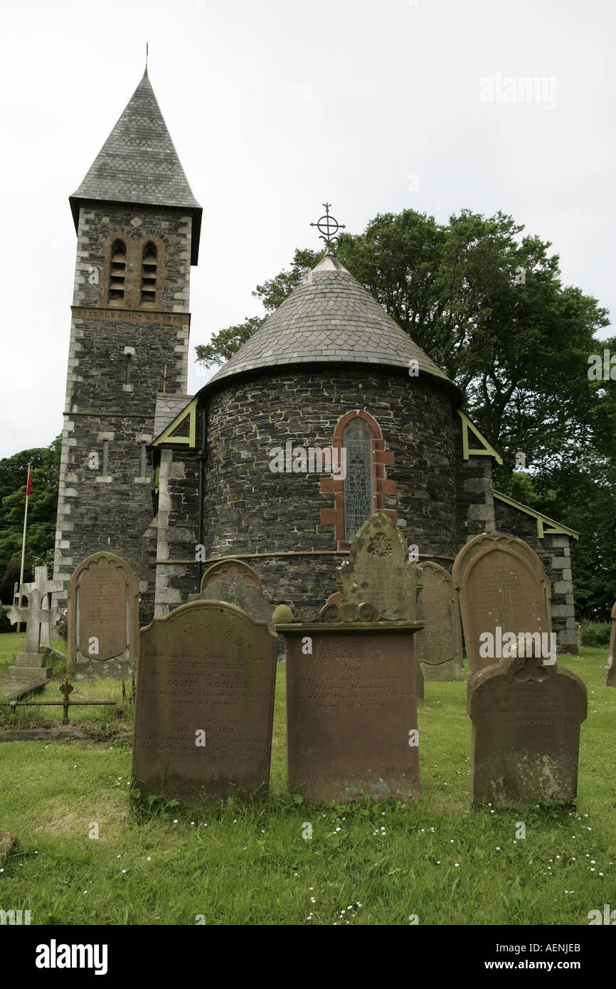 ancient graves in the graveyard of St Bridget of Kildare Anglican Church Bride Isle of Man IOM Stock Photo