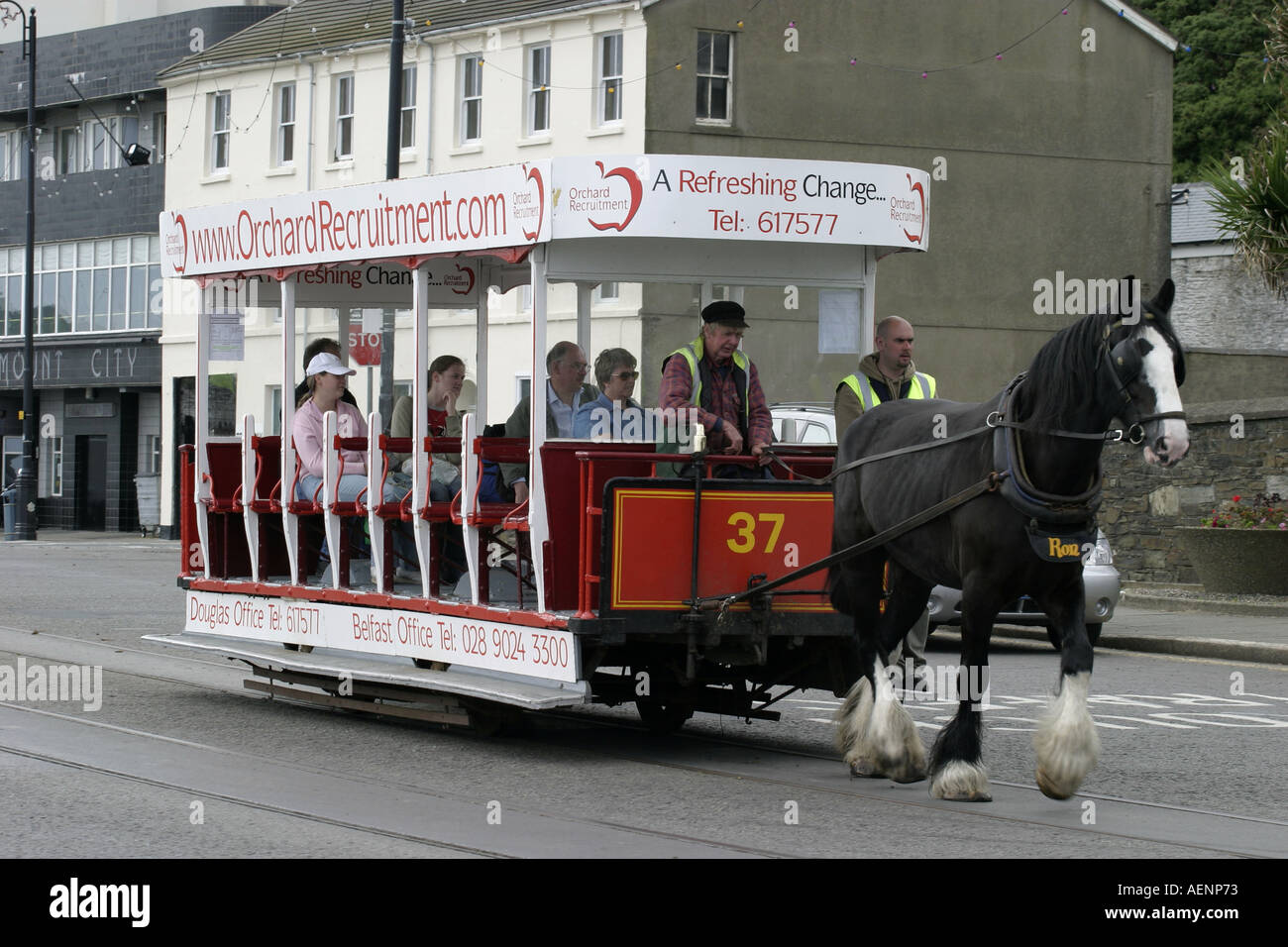 Manx transport Horse Drawn tram douglas isle of man IOM Stock Photo