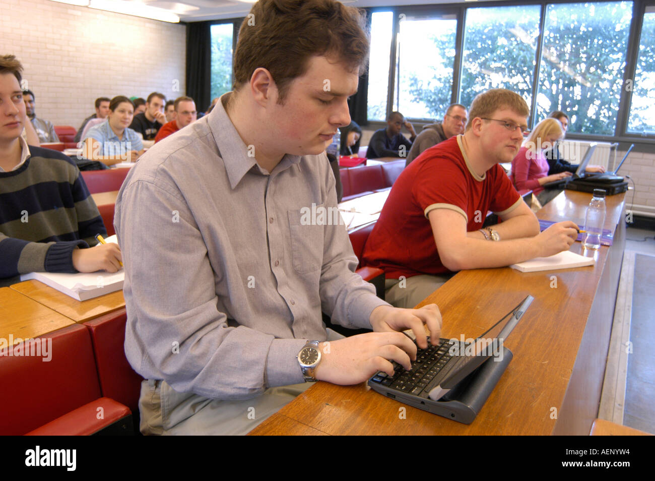 Students using laptop computers Law lecture Aberystwyth University Ceredigion west wales Stock Photo