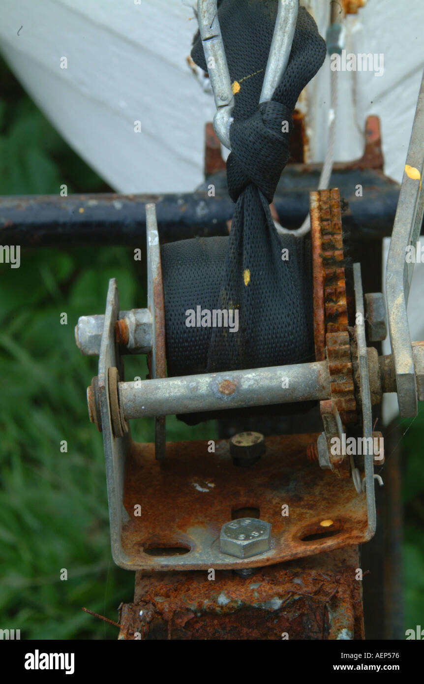 Sailing boat trailer winch Stock Photo Alamy