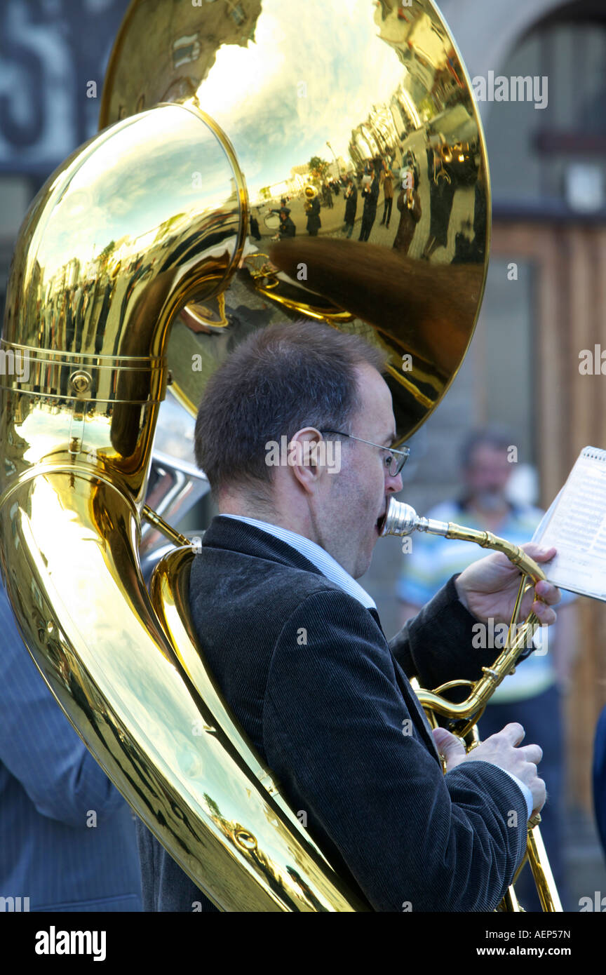 Man playing a sousaphone Stock Photo