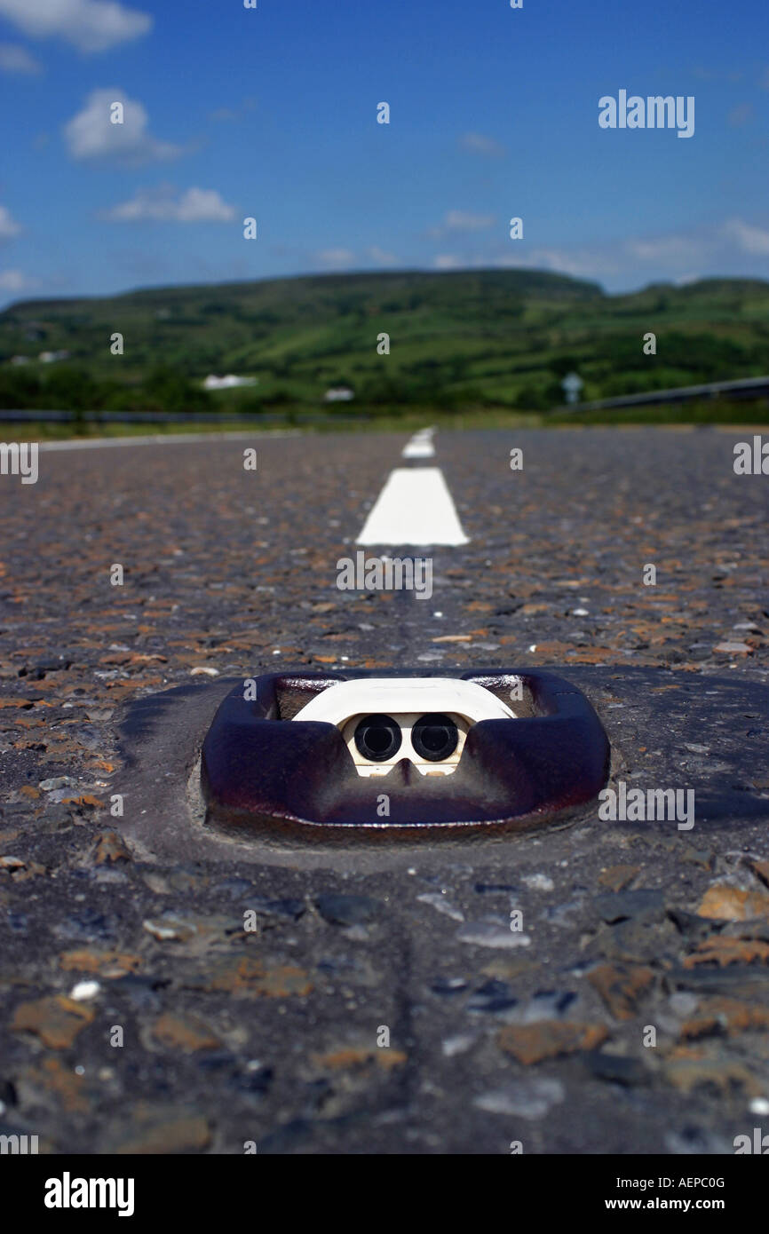 Cats Eye In The Middle Of The Road To Help With Vision At Night At A Low Angle Stock Photo Alamy