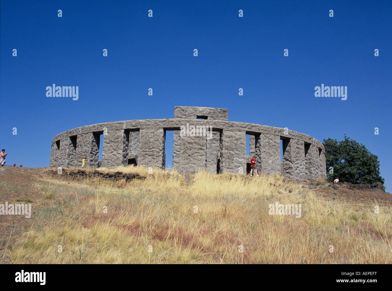 Stonehenge a massive monument constructed by Sam Hill near his Maryhill Mansion on a hill overlooking the Columbia River, Washington. Stock Photo