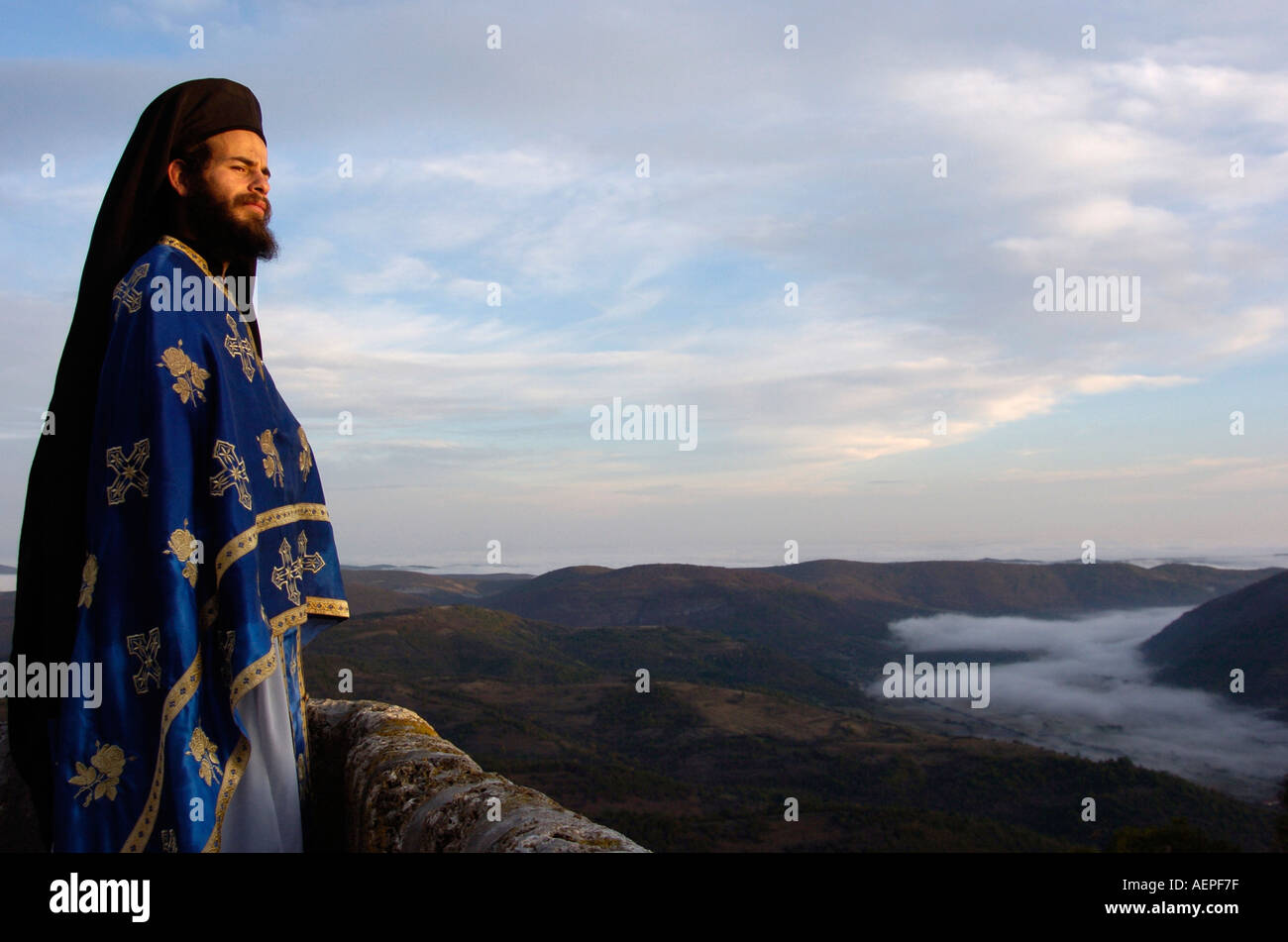 mystic monk on prayer Glogen Monastery Bulgaria Stock Photo