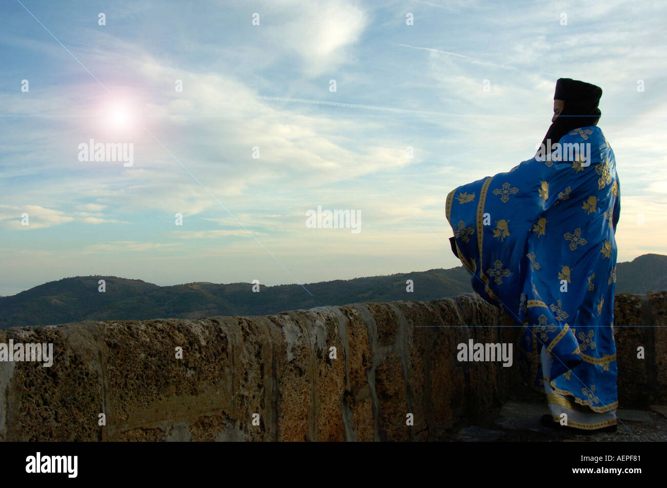 mystic monk on prayer Glogen Monastery Bulgaria Stock Photo