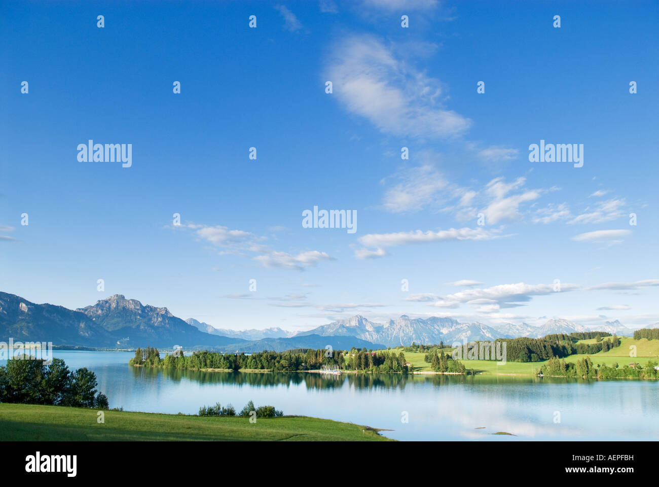 Forggensee with Bavarian Alps of the allgaeu region in background ...