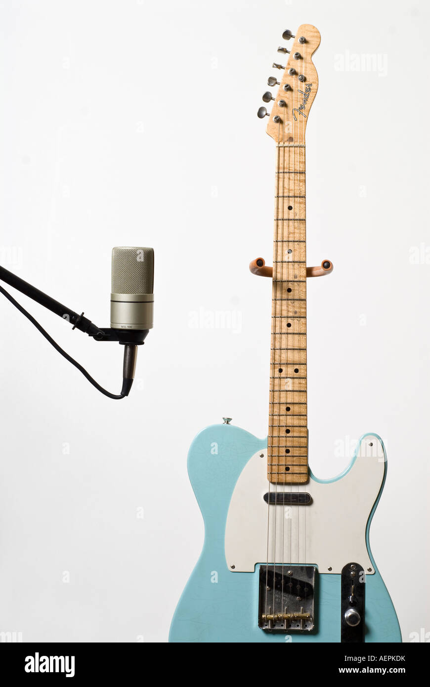 Fender Telecaster electric guitar and microphone Stock Photo