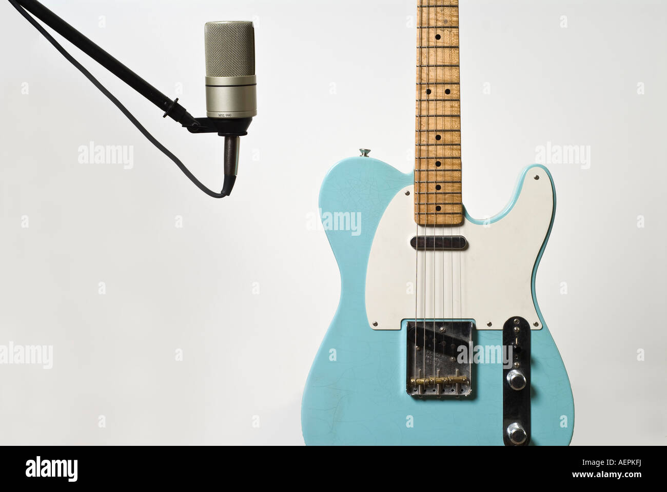Fender Telecaster electric guitar and microphone Stock Photo