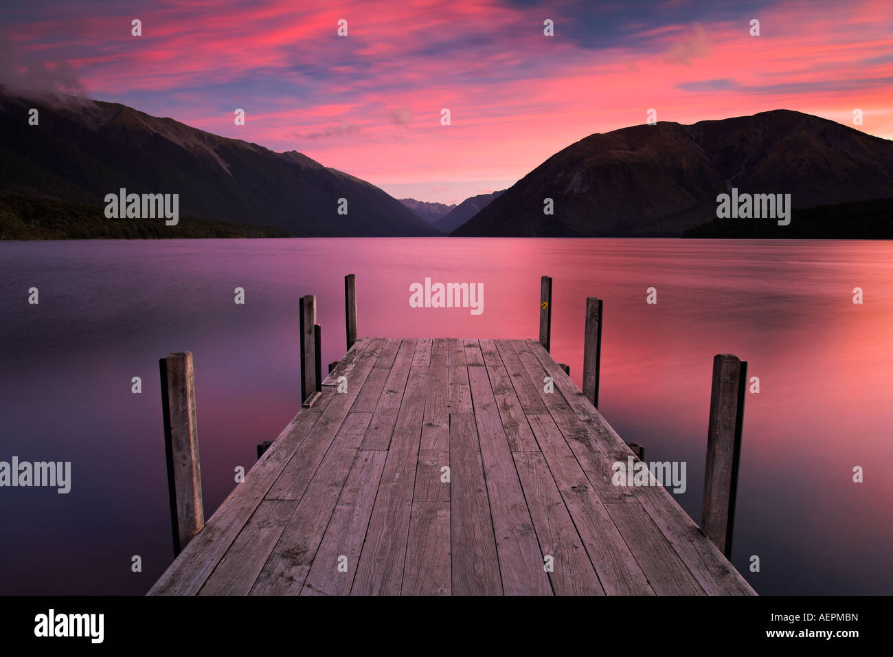 Sunset over Lake Rotoiti in the Nelson Lakes National Park, New Zealand