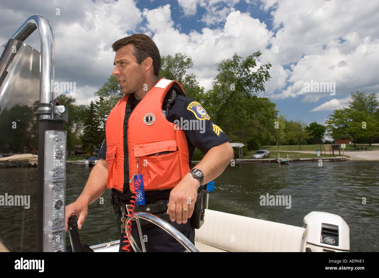 Police Officer on Wolverine Lake Stock Photo Alamy