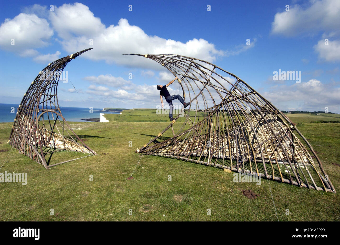 Eco friendly sculpture at Birling Gap on the South Downs National Park Stock Photo