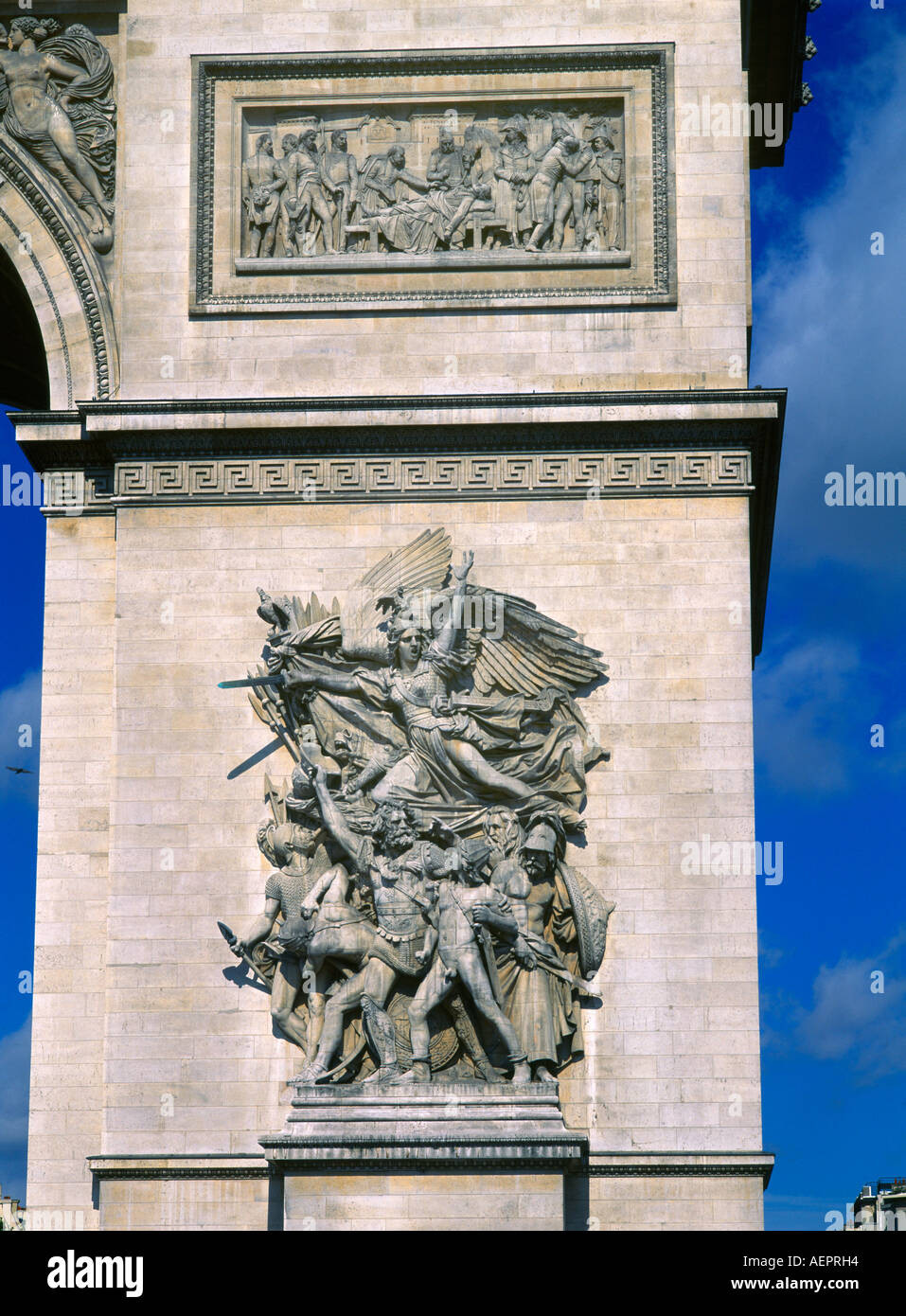 Paris France Arc De Triomphe  Close up of Detail Le Départ de 1792 - (La Marseillaise) Celebrating the Cause of the French First Republic During the 1 Stock Photo