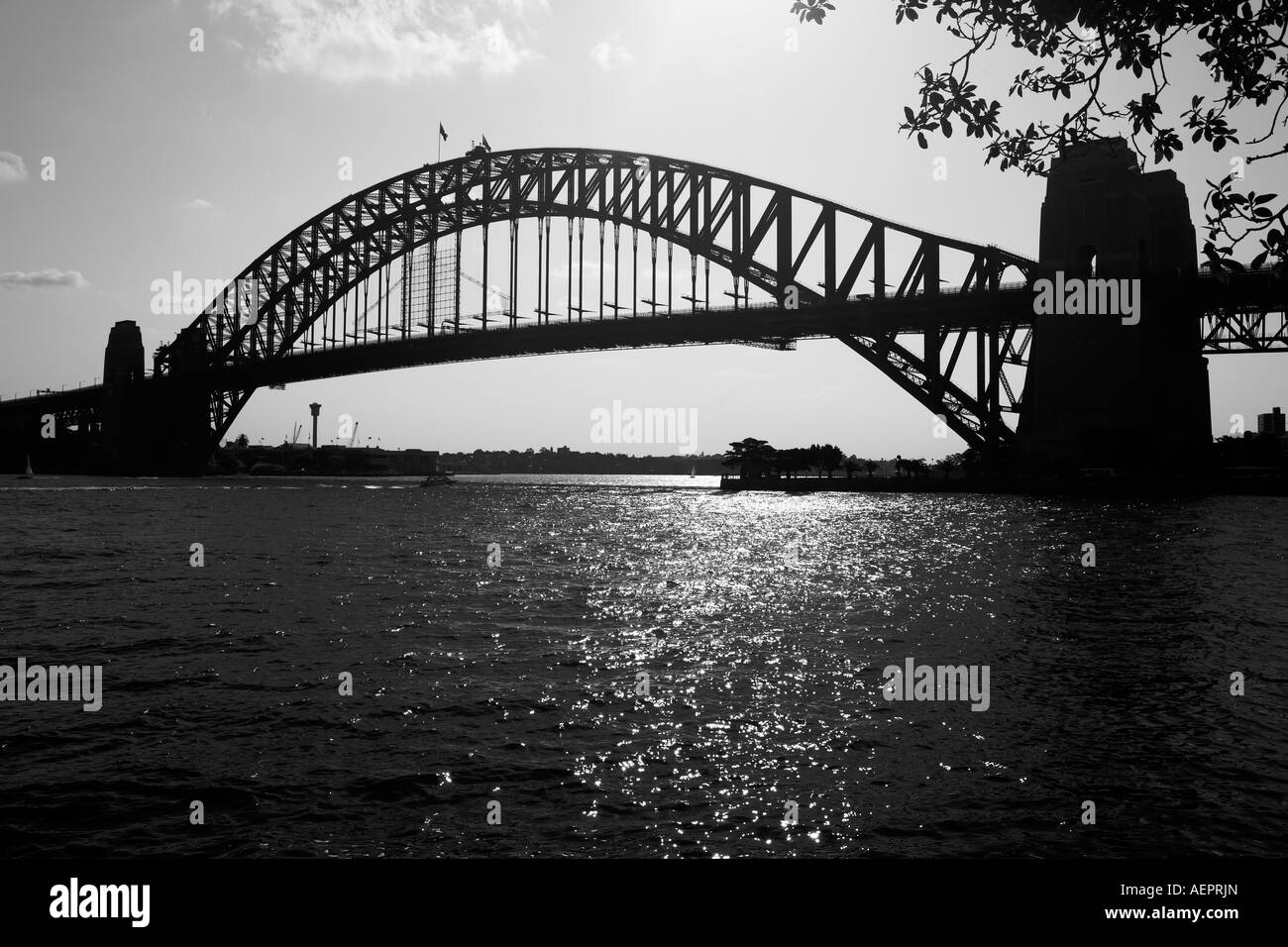 Sydney Harbour Bridge silhouette from Kirribilli, North Shore, Stock Photo