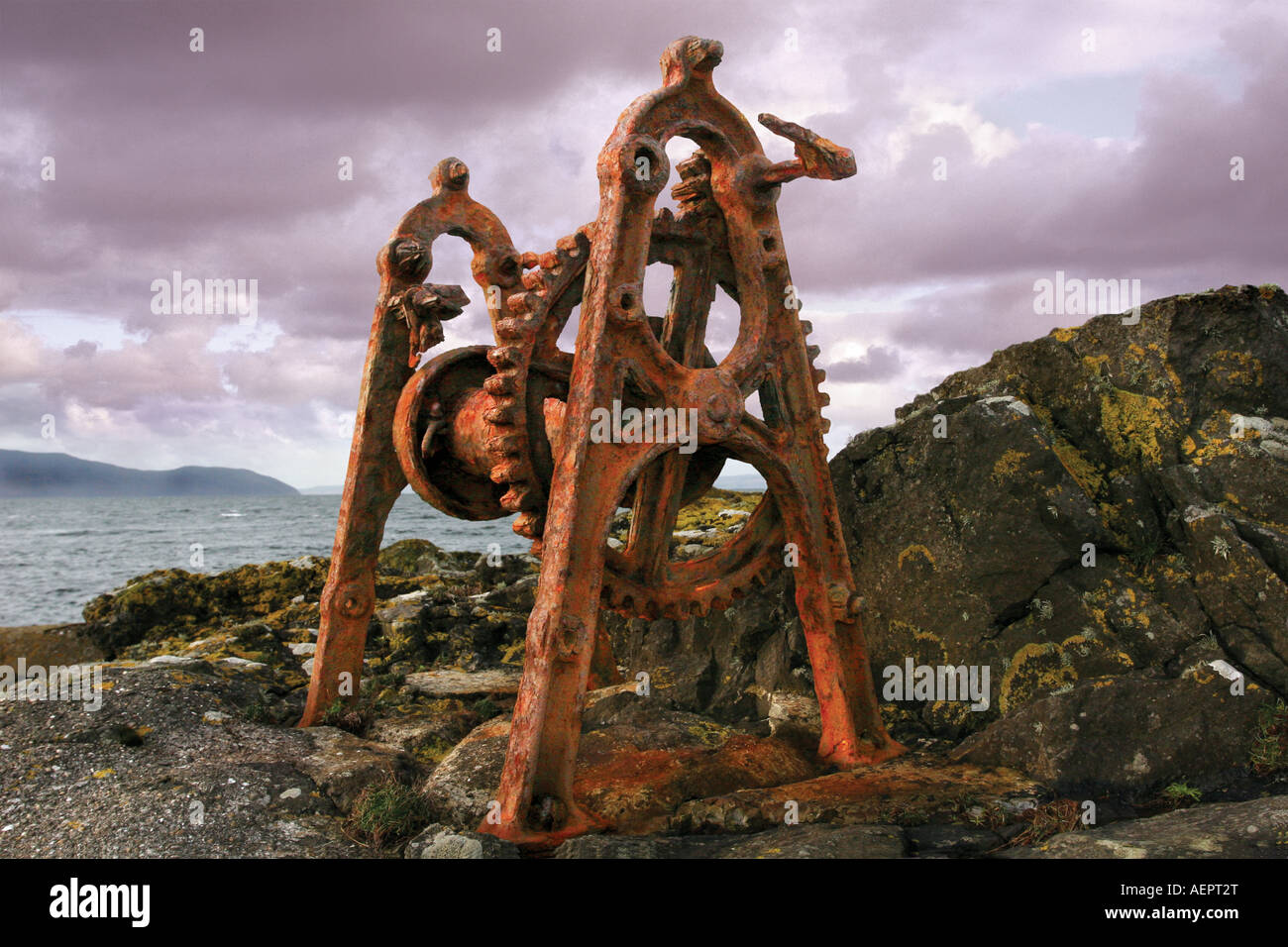 Old rusting winch on the shores of Bute Scotland Stock Photo