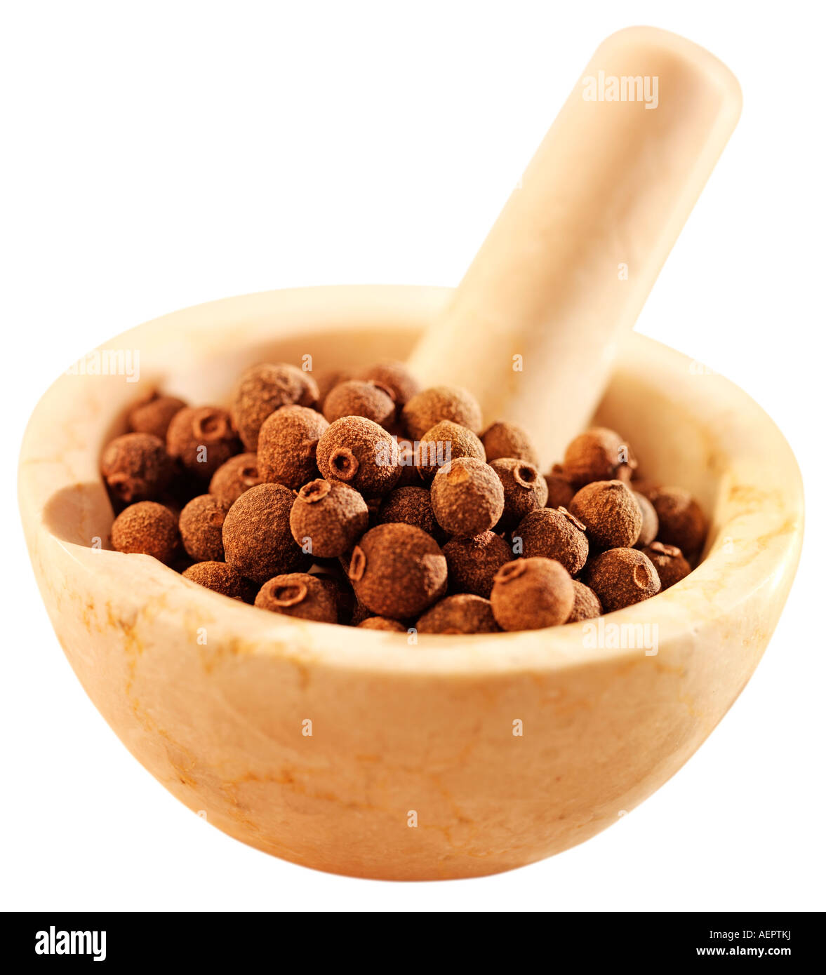 ALLSPICE IN PESTLE AND MORTAR CUT OUT Stock Photo Alamy