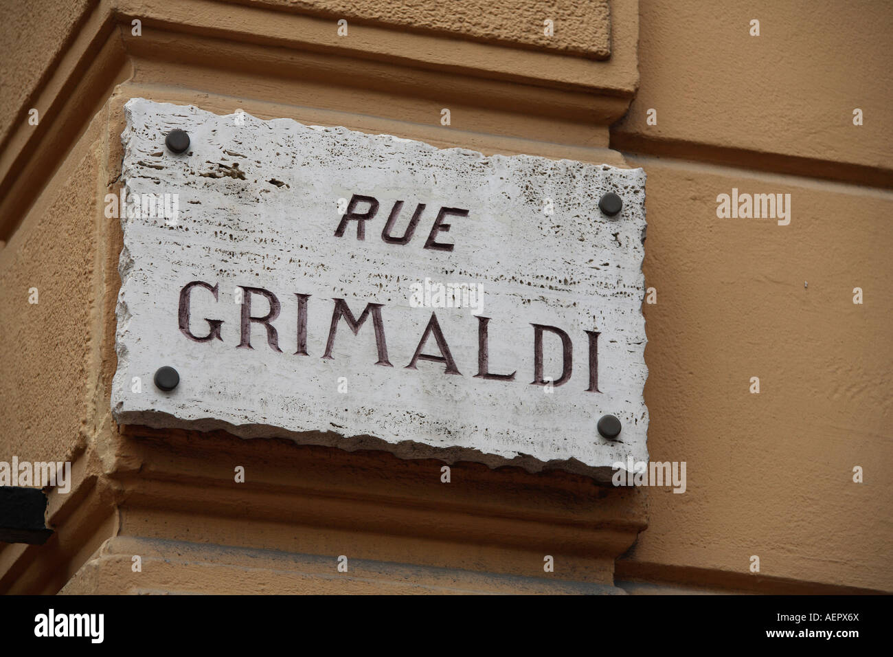 Street sign Rue Grimaldi Monte Carlo Monaco Stock Photo