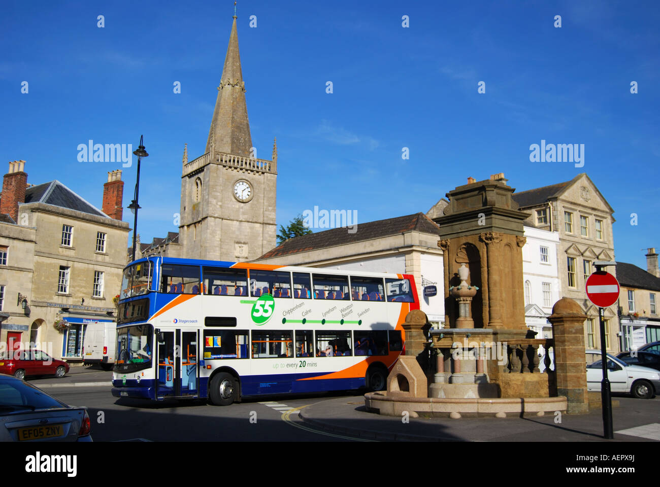 Market Place showing St Andrew's Anglican Church, Chippenham, Wiltshire