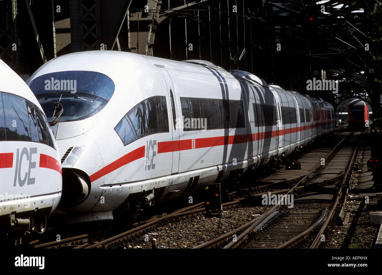 German Railways high-speed express passenger train, Cologne, North Rhine-Westphalia, Germany. Stock Photo