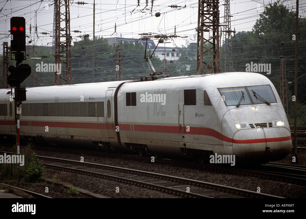 Intercity express passenger train (ICE), Essen, North Rhine-Westphalia, Germany. Stock Photo