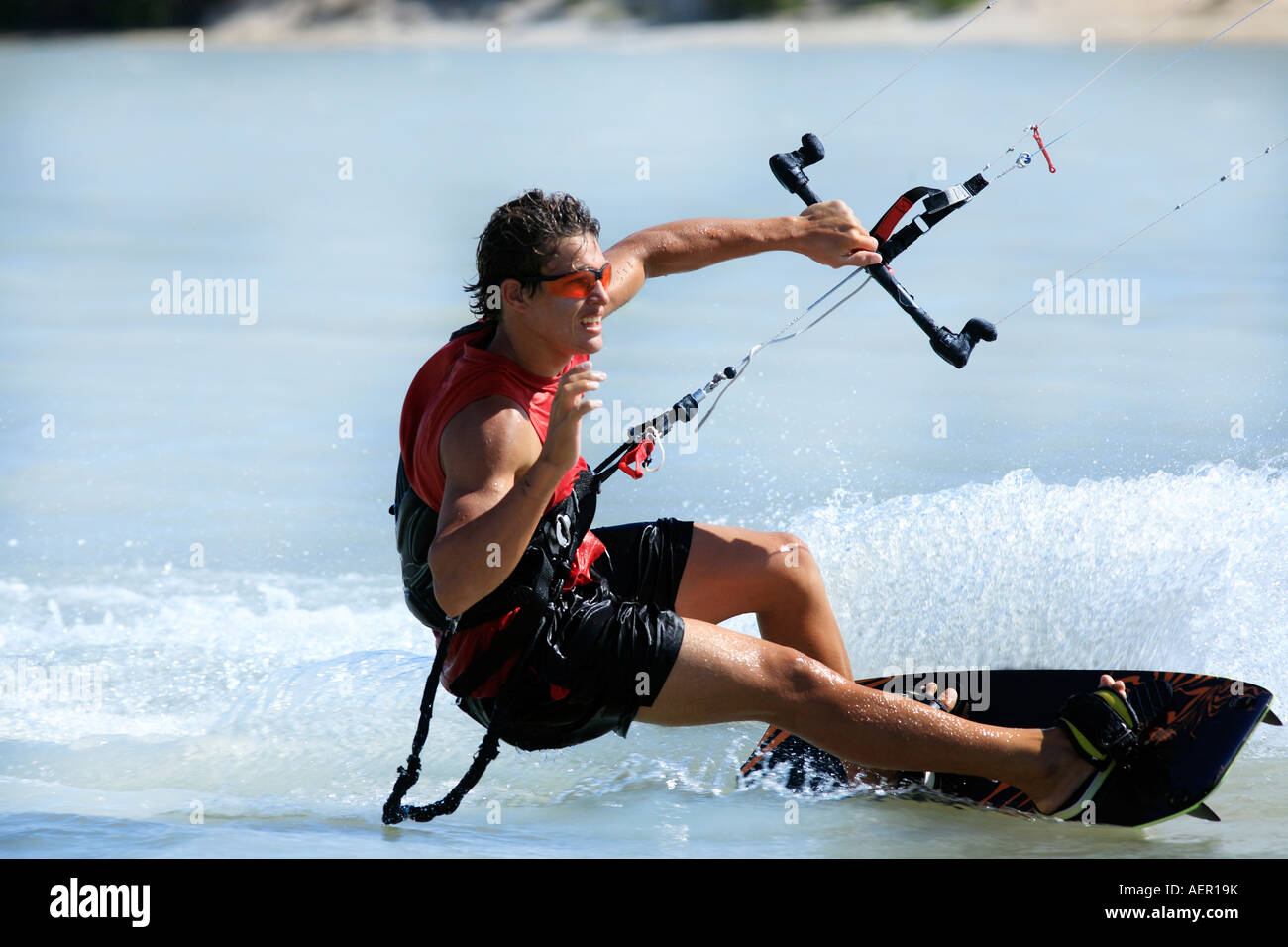 young and talented kitesurfer in brazil tatajuba, Jericoacoara ceara Stock Photo