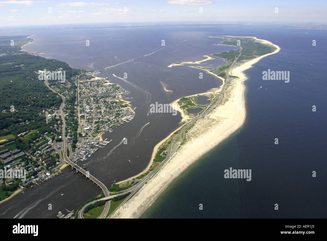 Aerial view of Atlantic Highlands and Sandy Hook, New Jersey, U.S.A