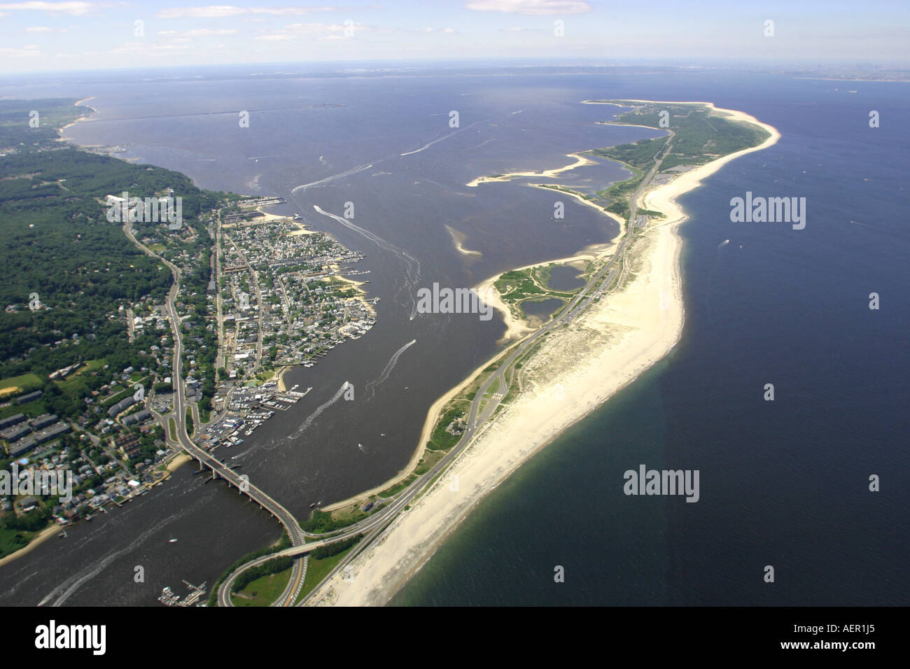 Aerial view of Atlantic Highlands and Sandy Hook, New Jersey, U.S.A. Stock Photo