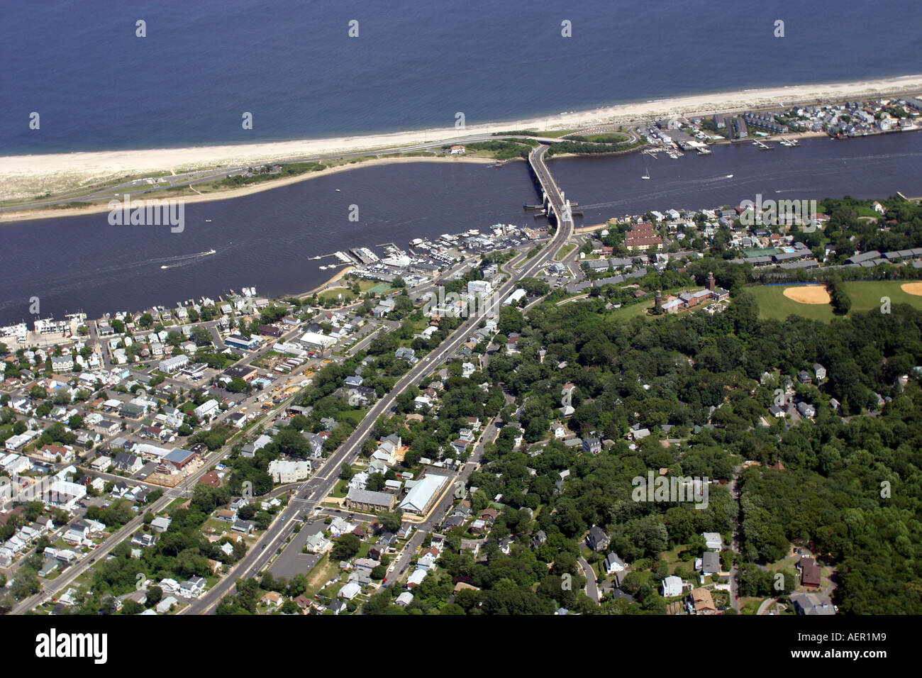Aerial view of Atlantic Highlands and Sandy Hook, New Jersey, U.S.A. Stock Photo