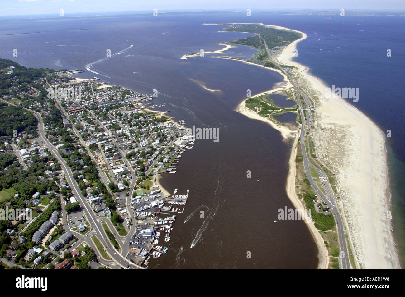 Aerial view of Atlantic Highlands and Sandy Hook, New Jersey, U.S.A. Stock Photo