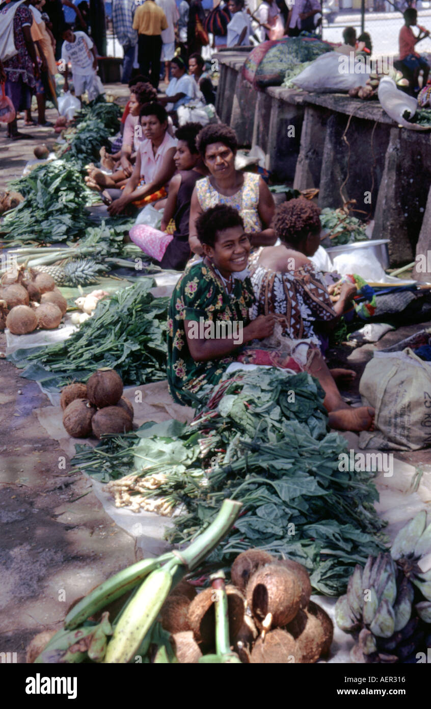 Fruit and vegetables for sale at Madang Market Papua New Guinea Stock