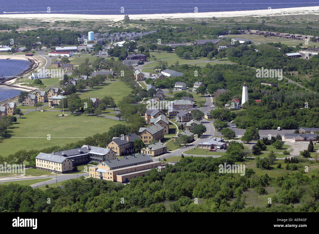 Aerial view of U.S. Coast Guard Base at Sandy Hook, New Jersey Stock