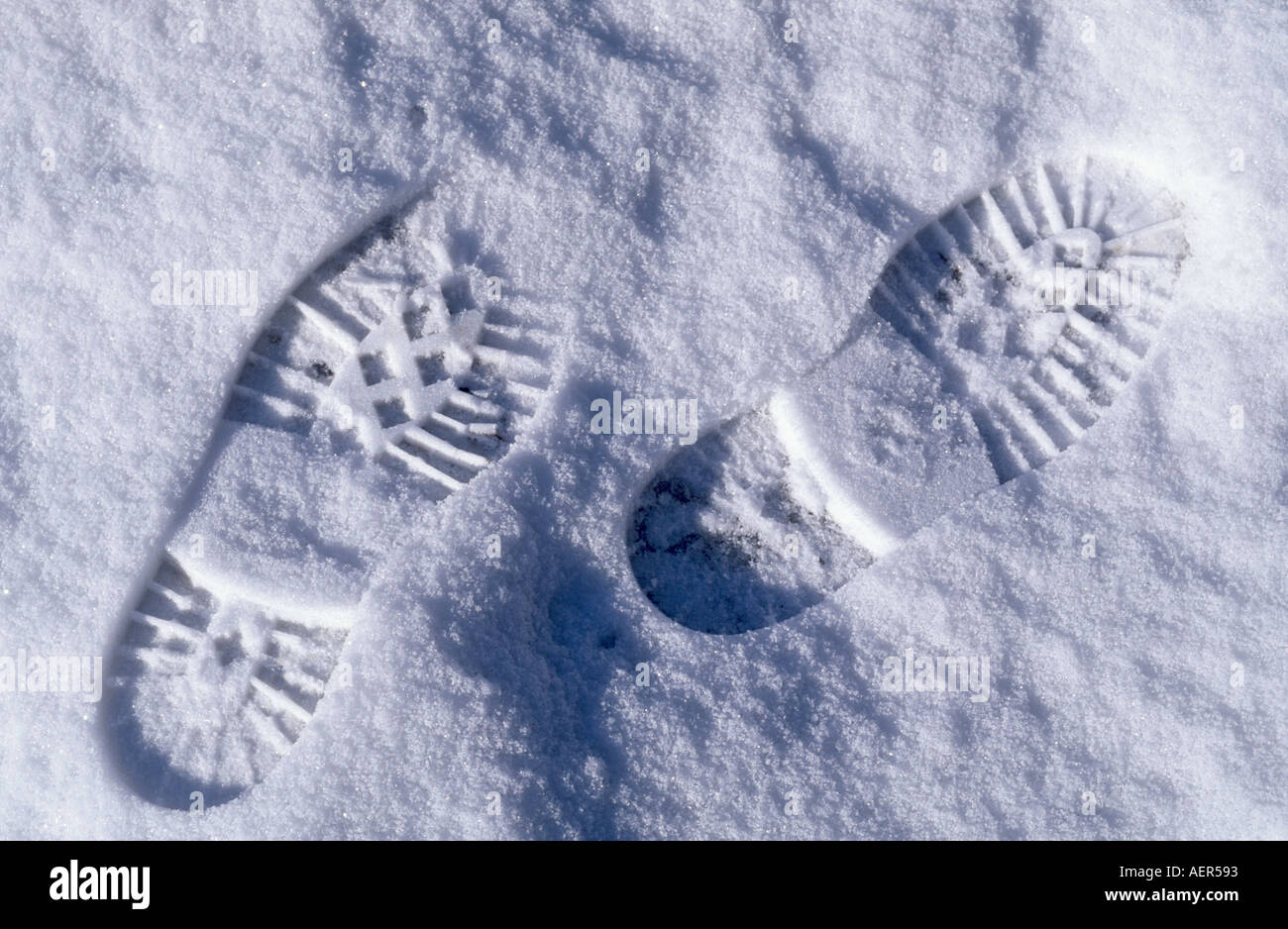 Pair of human footprints in the snow Stock Photo - Alamy