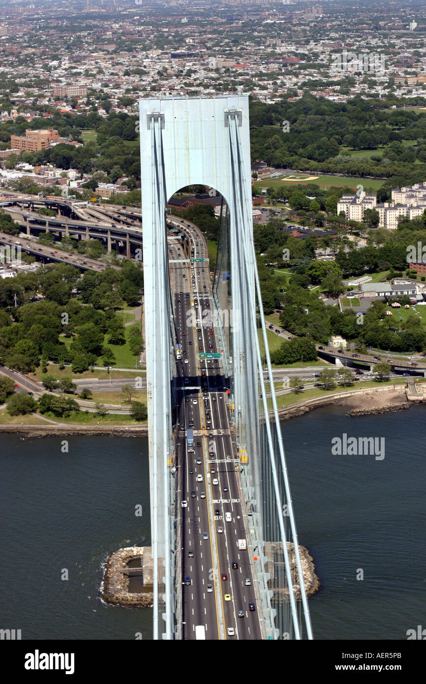 Aerial view of the VerrazanoNarrows Bridge, located in New York City