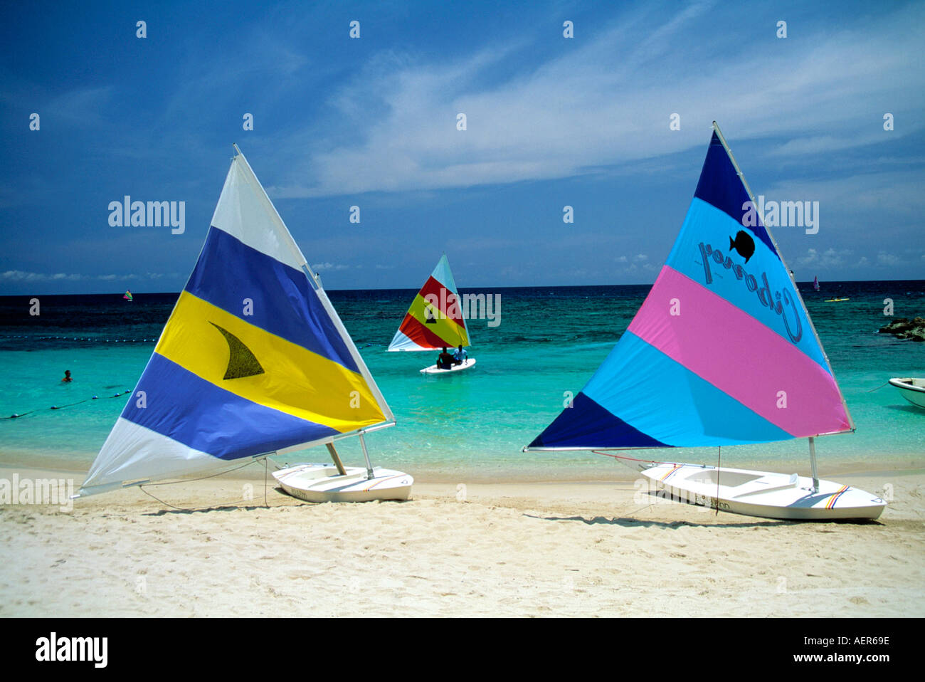 windsurf school near hotel ciboney island of jamaica archipelago of the greater antilles caribbean Stock Photo