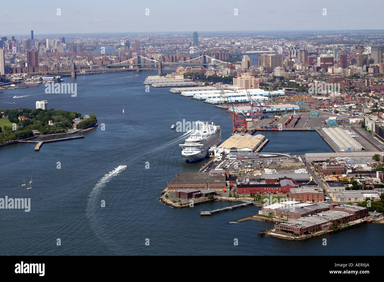 Aerial view of the East River and Brooklyn, New York, U.S.A Stock Photo ...