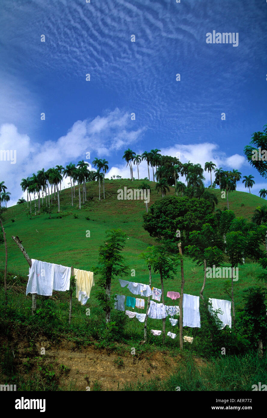 clothes on clothesline dominican republic archipelago of the greater antilles caribbean Stock Photo