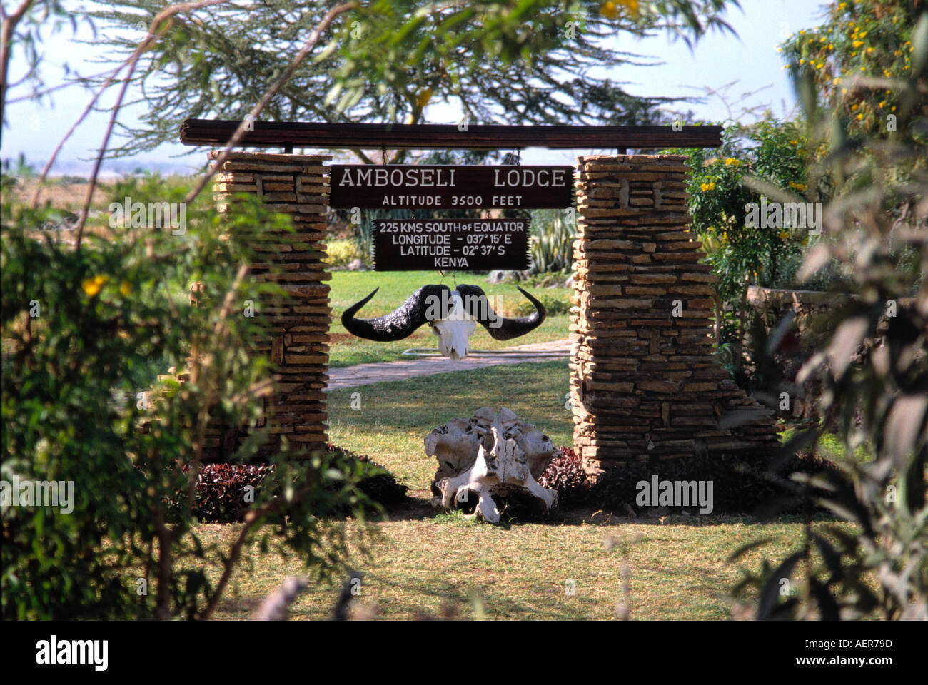 entry gate to amboseli lodge amboseli nationalpark kenya Stock Photo