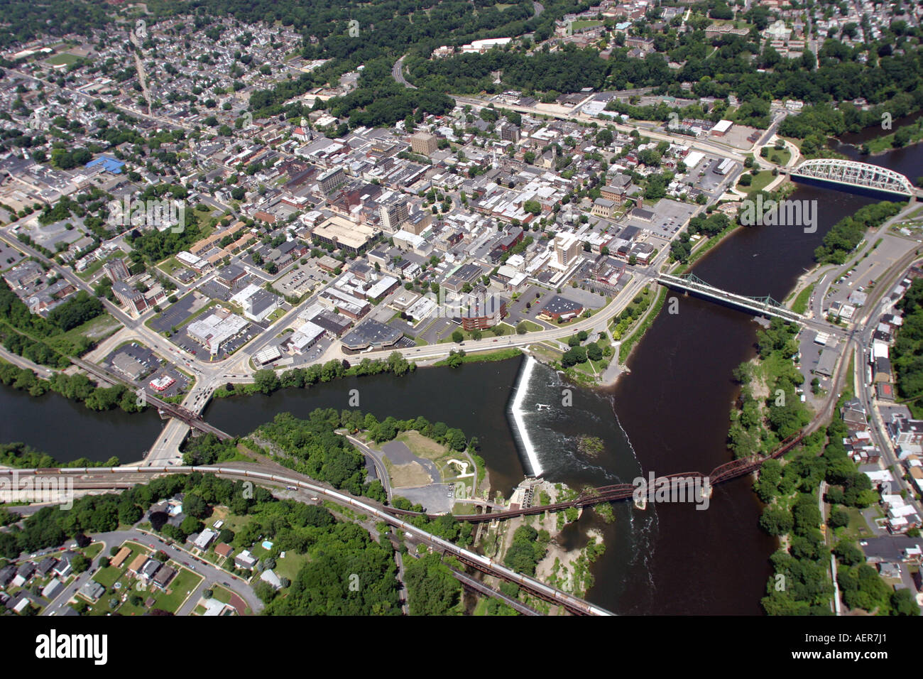 Aerial view of the Delaware and Lehigh Rivers near Easton, Pennsylvania